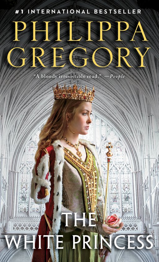 La couverture du livre 'The White Princess' montrant une femme en tenue royale, avec une couronne et un sceptre.