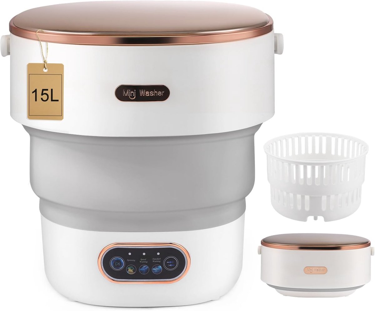 Draagbare Mini Wasmachine - Opvouwbare Wasmachine - Klein Wasgoed Wassen - Met Centrifuge - 15 Liter - Grijs