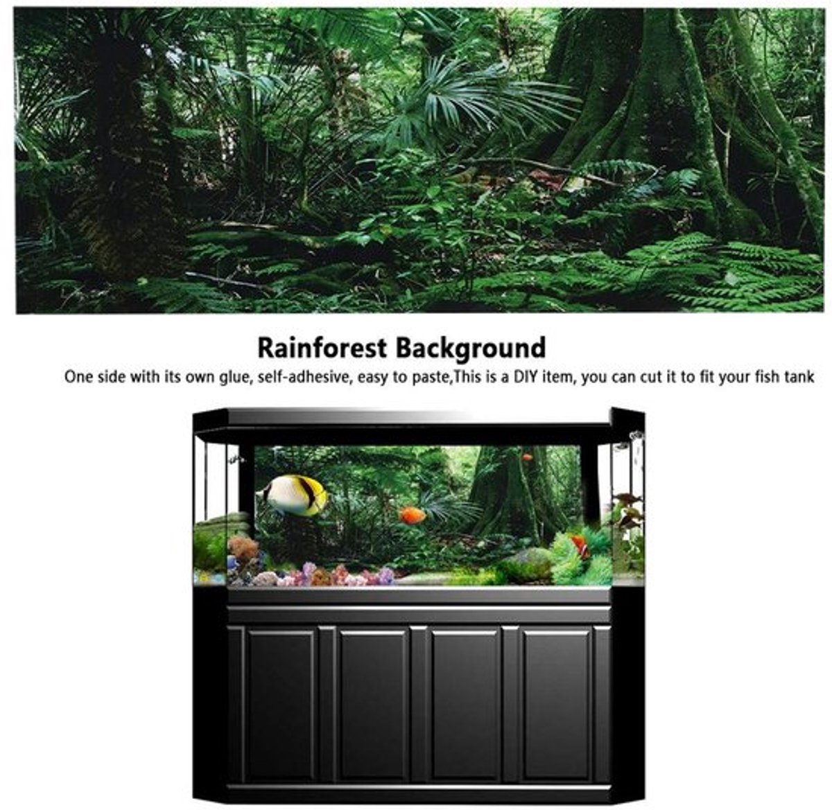 Allecto - 3D Effect Regenwoud Poster - Zelfklevend Aquarium Achtergrond - PVC Decor