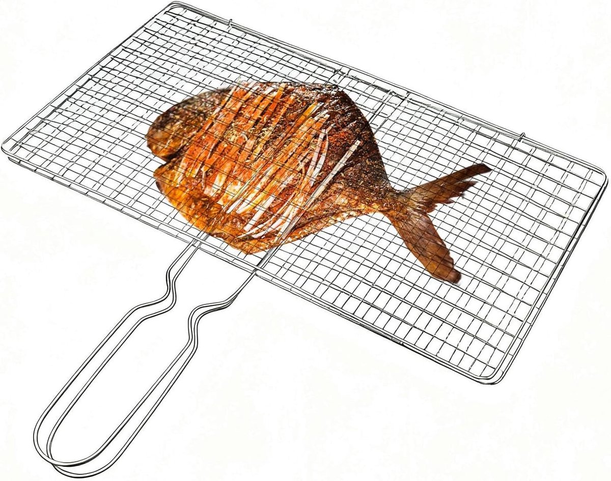 Grillmand Opvouwbaar Rooster Met Handvat Buiten Koken Hittebestendig Handvat 34 x 19 cm Zilver