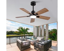 HAUSS SPOLE Plafondventilator - 42 Inch - Met Verlichting En Afstandsbediening - Metaal En Hout - Zwart En Donker Walnoot - Voor Woonkamer En Terras