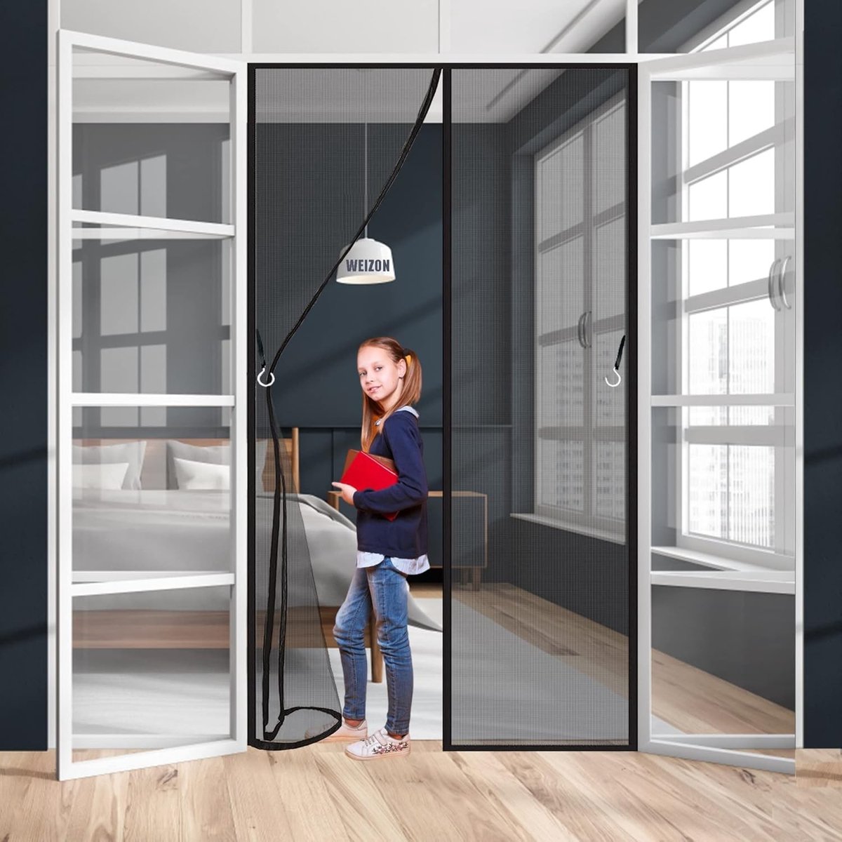 Hordeur - Polyester Zwart - Magnetische Sluiting - Eenvoudige Installatie - Voor Woonkamer en Tuindeur