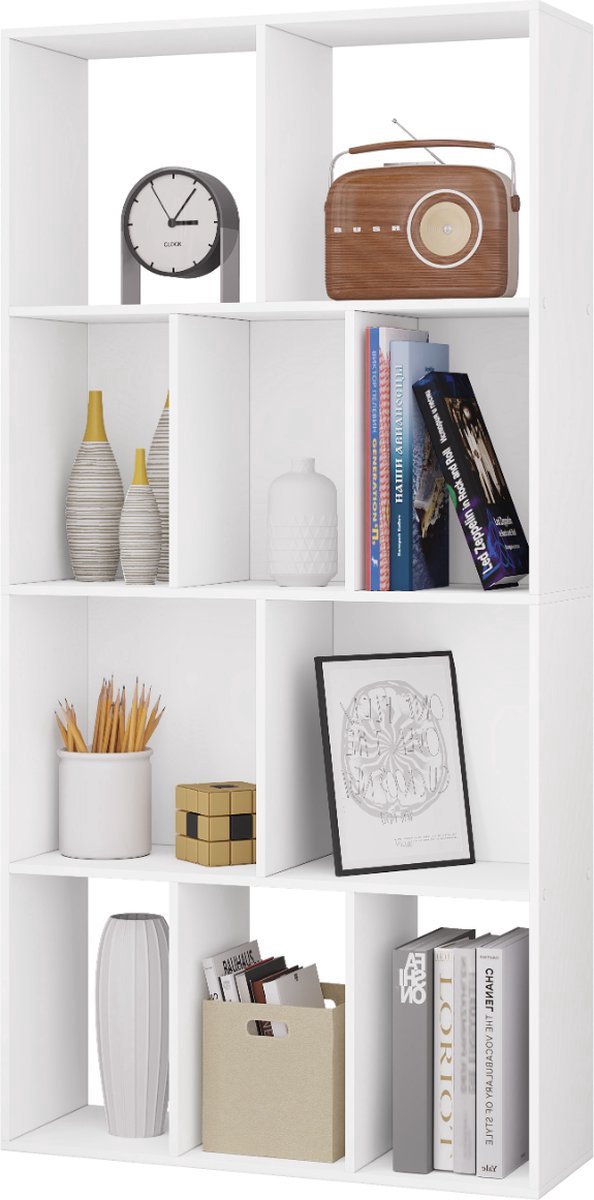 Saphly Boekenkast 60x20x120cm Wit - Hout, 10 Vakken en Boekenrek - Voor Dagelijks Gebruik, Thuis en Professioneel Gebruik White