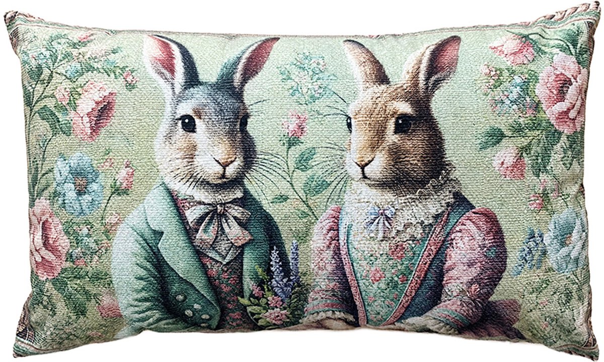 Clayre & Eef Sierkussen 35x50x4 cm Groen Polyester Konijnen