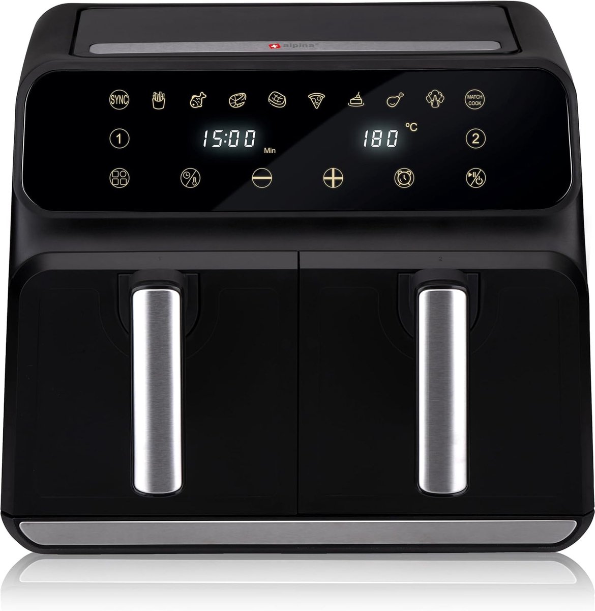 Dubbele Heteluchtfriteuse - Airfryer Duo - Gezond Koken - Sync Finish Functie - 8 Liter - Zwart