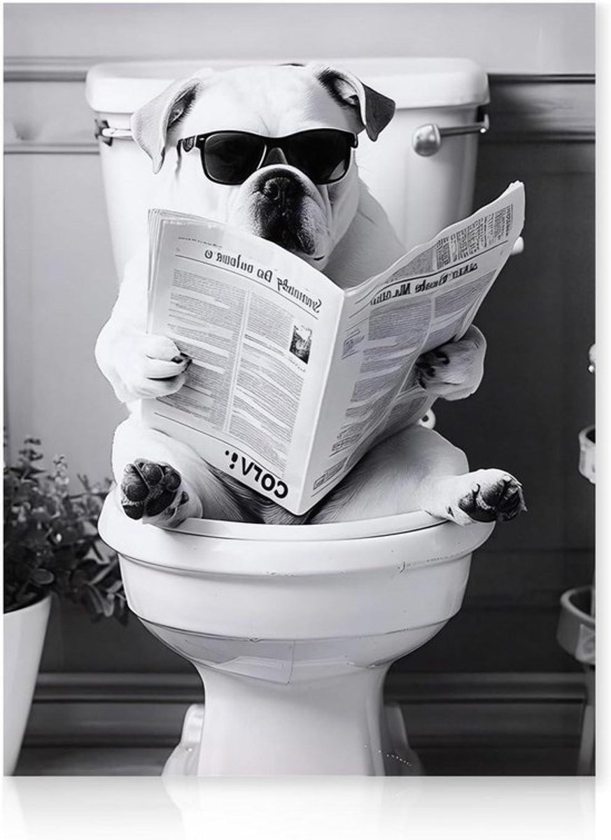 Grappige poster Allecto Plus met hond voor badkamer wandelijk