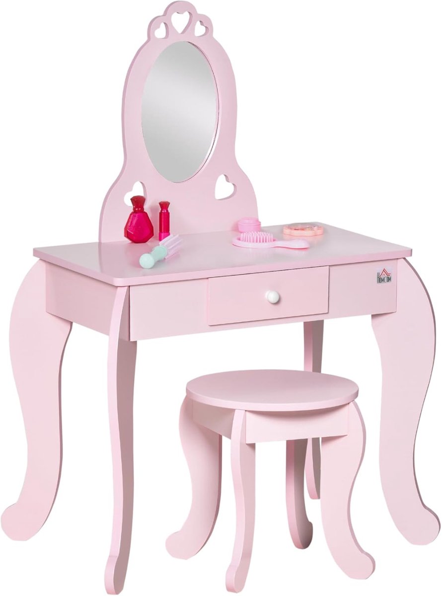 KIRA® Make Up Tafel Kind - Kaptafel Kind - Schminktafel voor Kinderen - Roze - 36cm x 60cm x 88cm
