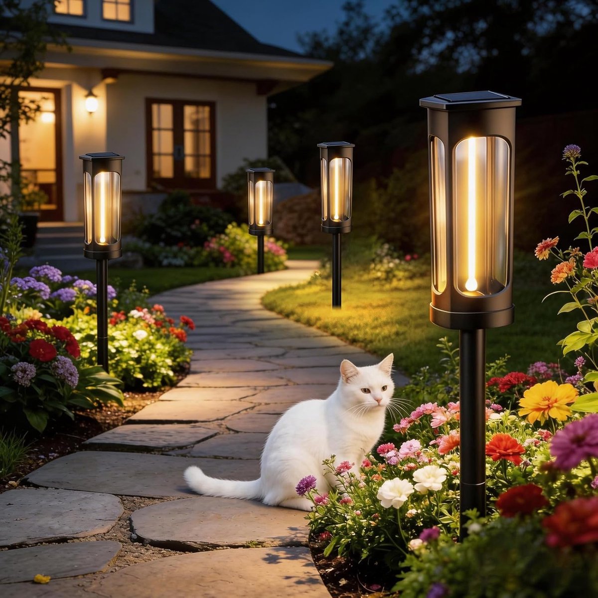 SnelShoppen - Solar Tuinverlichting Buiten - 4 Stuks Heldere Solar Lampen Warm Witte LED Padverlichting voor Tuin, Oprit, Bedden, Patio, Gazons, Decor