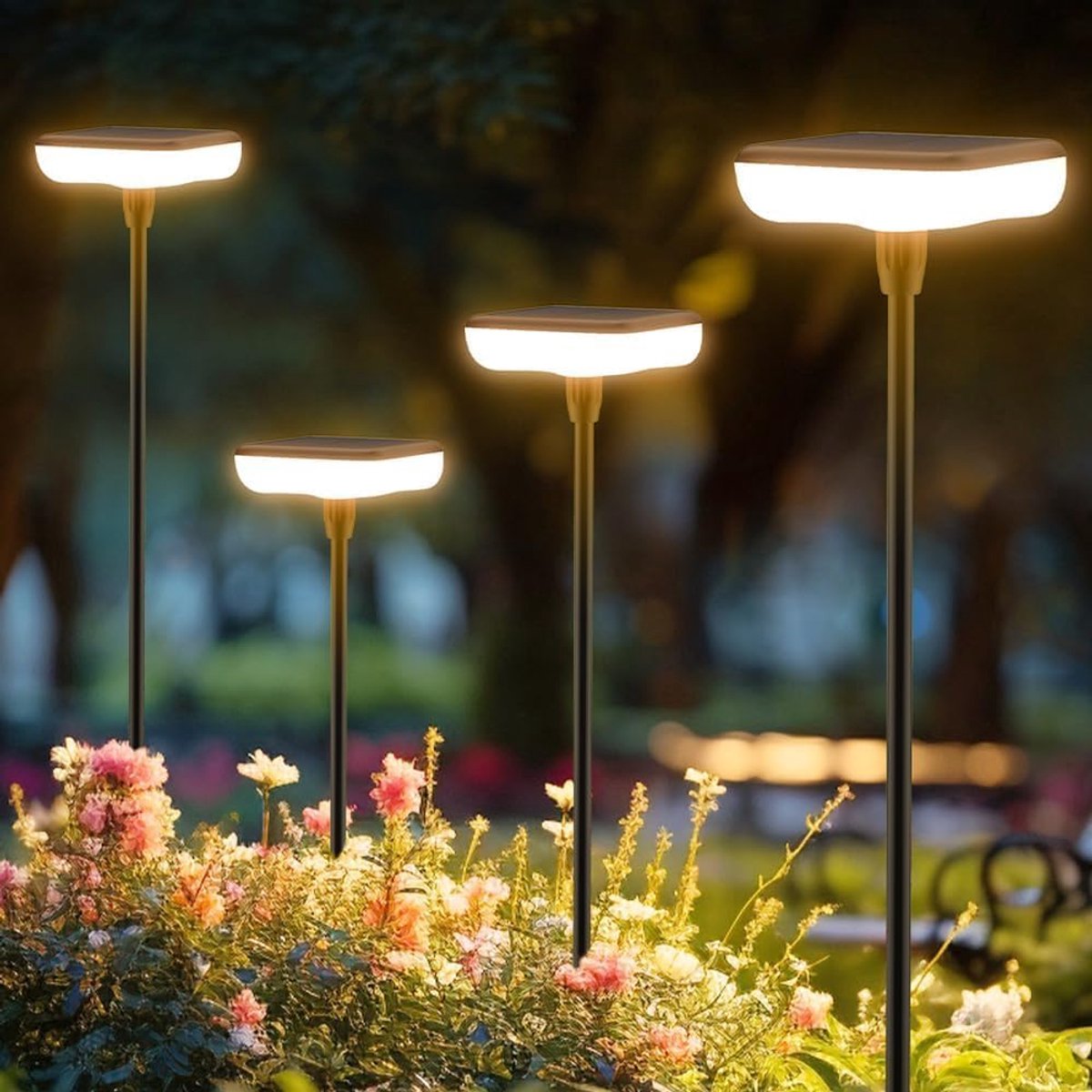 SnelShoppen - Solar Tuinverlichting 8 Stuks Padverlichting 1000mAh Warm Witte LED 34 Lumen IP65 Waterdicht Automatische Aan/Uit voor Buiten Tuin, Cour