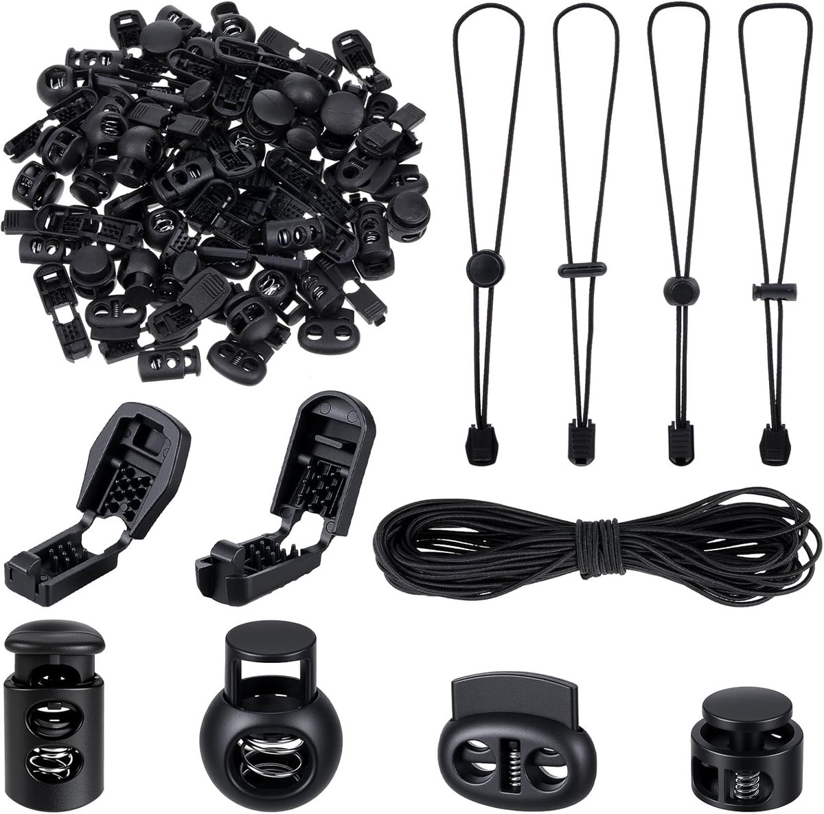 10 m elastisch rubberen koord 3 mm met 40 koordstoppers en klemmen, ideaal voor rugzakken, kleding en DIY-projecten