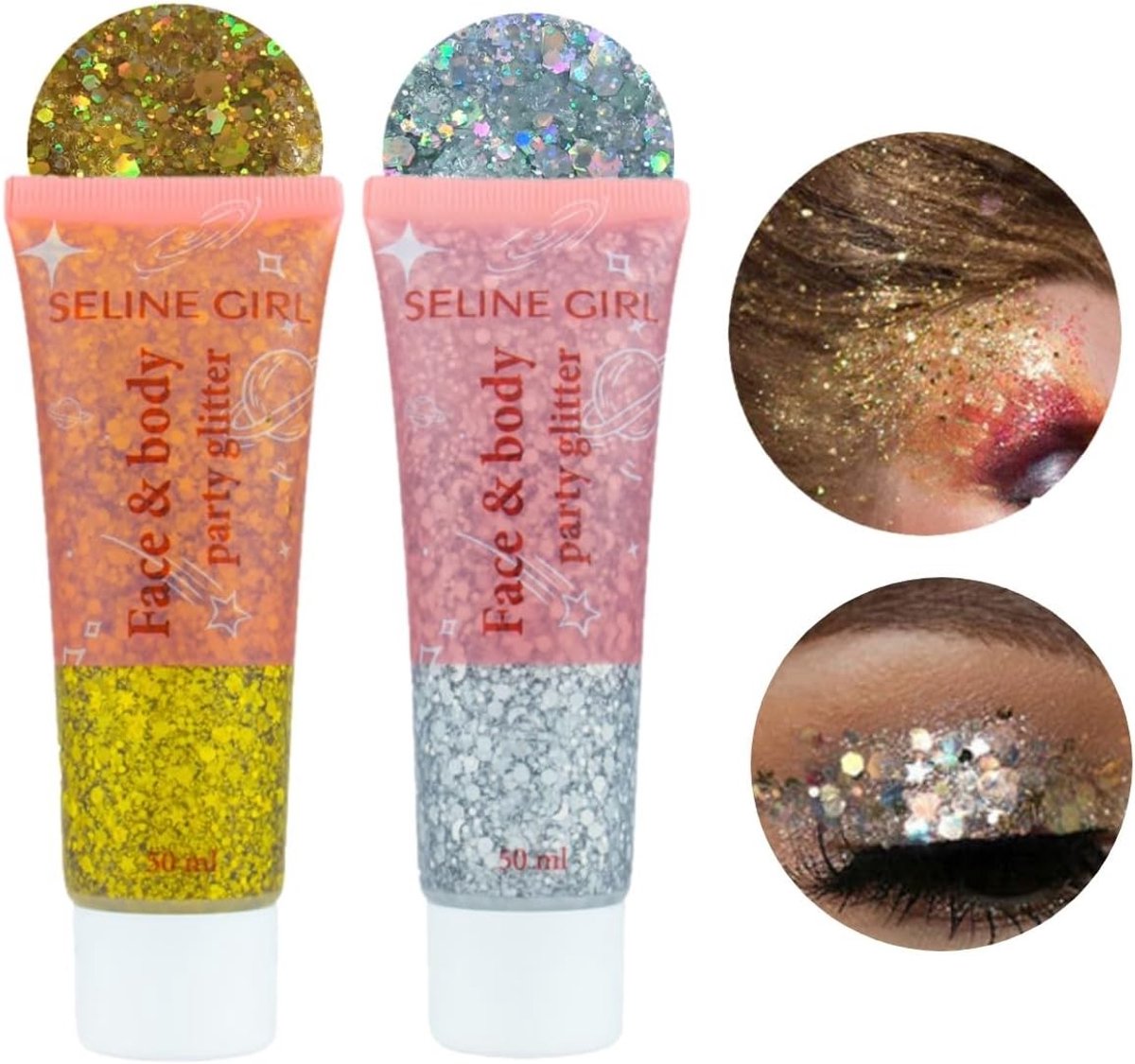 Glitter Gel 50ml - 2 Stuks voor Festival Make-up, Body Glitter, Gezichtsversiering en Nail Art Accessoires