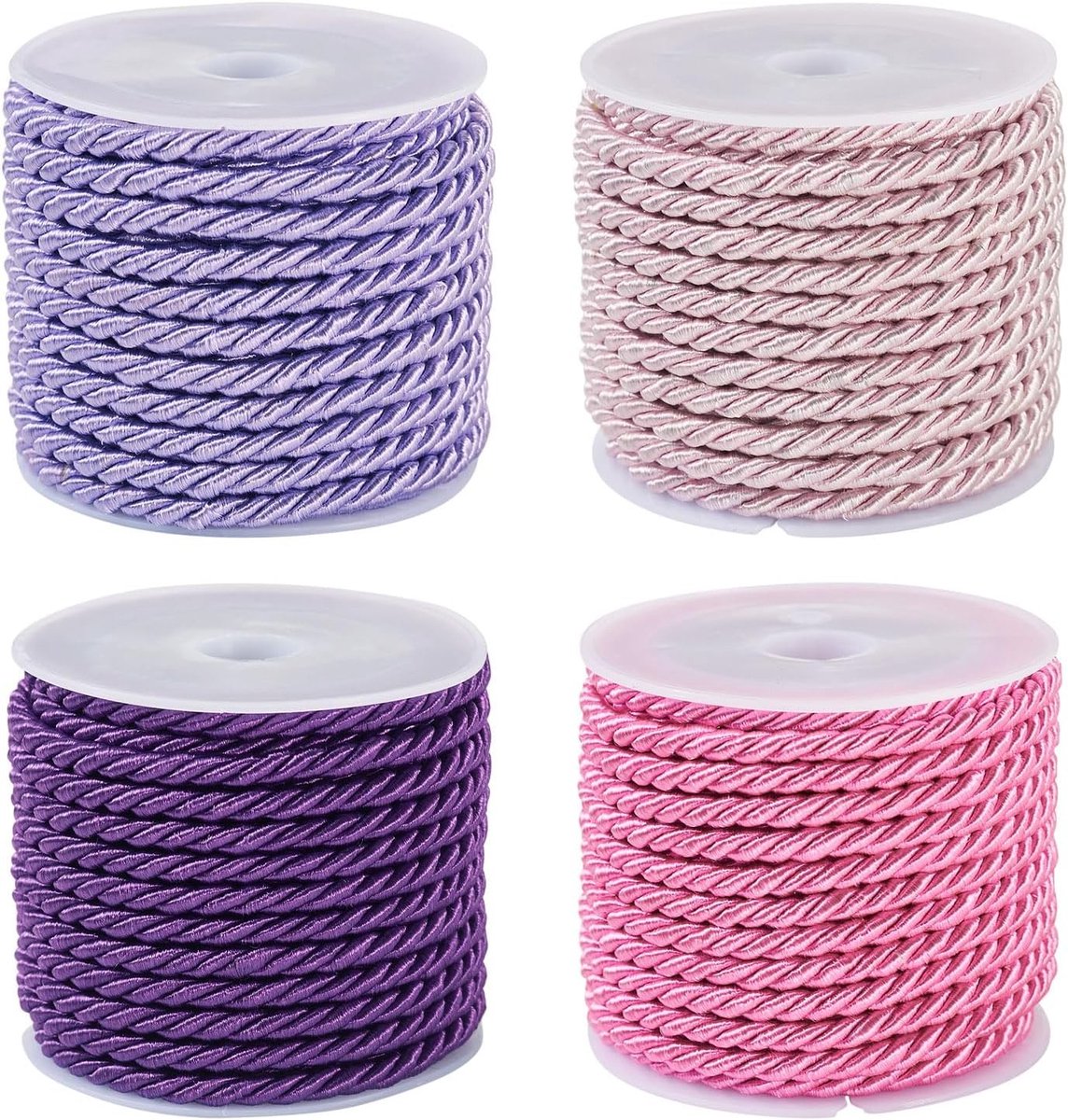 4 Rollen 3mm Polyester Gedraaide Koorden - 3-laags Gevlochten Touw voor Gordijnen, Tasjes en Decoratie
