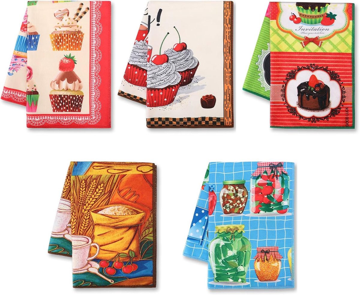 Thijox - Microfiber Keukendoeken 5 stuks - Super Absorberend, Machinewasbaar, 55 x 40 cm - Theedoeken, Reinigingsdoeken voor Keuken, Huishouden en Cam
