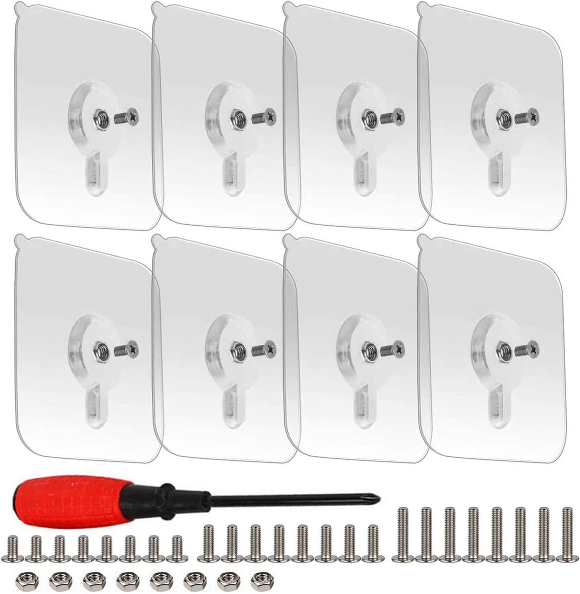 YUANQIAN 8-Set Self Adhesive Screws Wall Mounted Hanging Nails No-Trace No Drilling Stick-on Adhesive Screw with 3 - ShopVlot