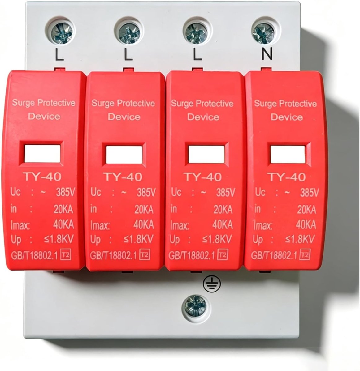 4-polige overspanningsbeveiliging 385V, type 1+2, 20-60KA, ideaal voor PV-systemen en bliksembeveiliging