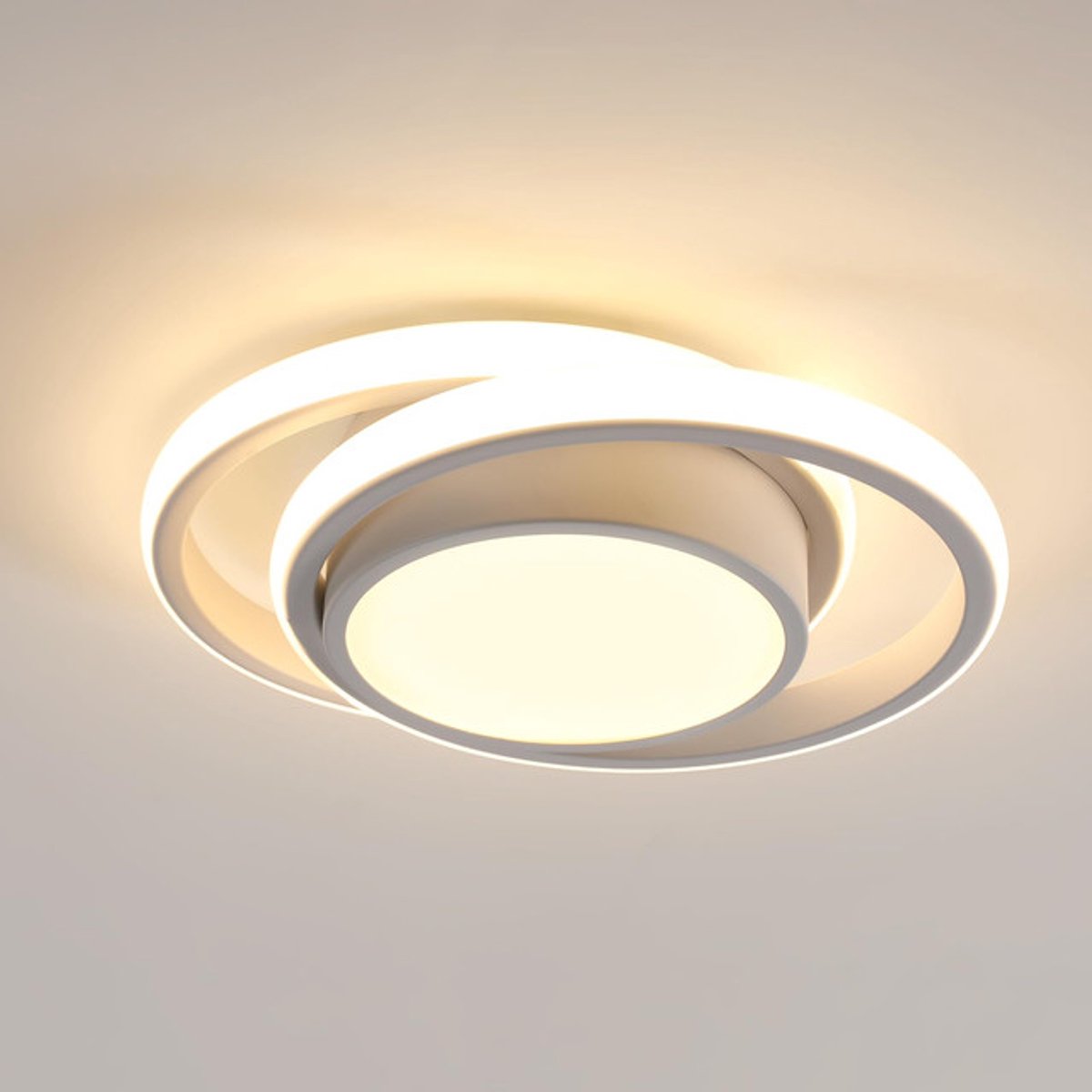 Riserva LED Plafondlamp Dubbele Cirkel Wit Modern 36W 4050LM 3000K Warm Wit Licht Aluminium Acryl