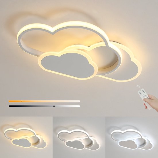 Plafonnier LED Riserva Design Nuage - 32W - 3700 lm - Dimmable 3000K-6500K - Avec Télécommande - Blanc - Plafonnier Moderne pour Salon, Chambre et Chambre d'enfant