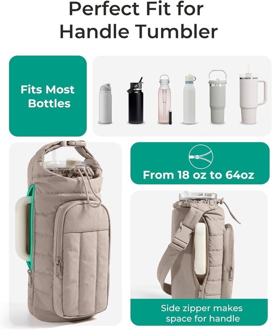 KZQ Gewatteerde Drinkfleshouder met Band, Crossbody Tas voor 40oz Waterfles, Handige Accessoire voor Fitness en Sport, Zwart — afbeelding 2