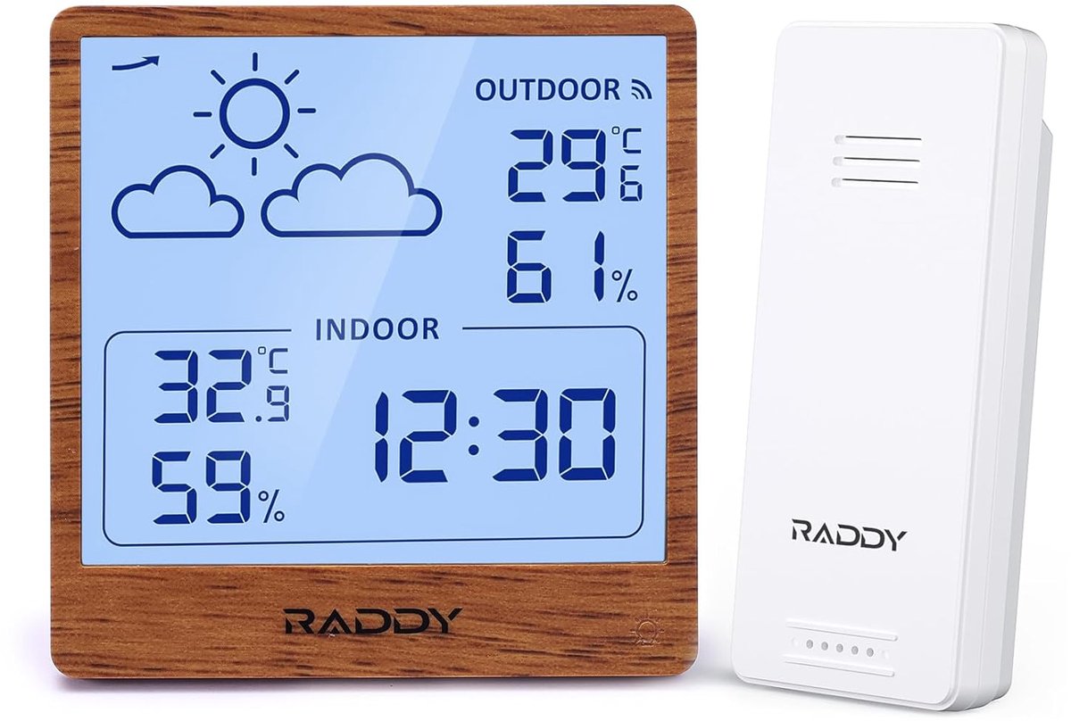 Thijox - Draadloos Weerstation WF-50T Binnen Buiten Thermometer Hygrometer met 5,0'' TN-Display, Temperatuur- en Vochtigheidsmeter, Afstandsbediening,