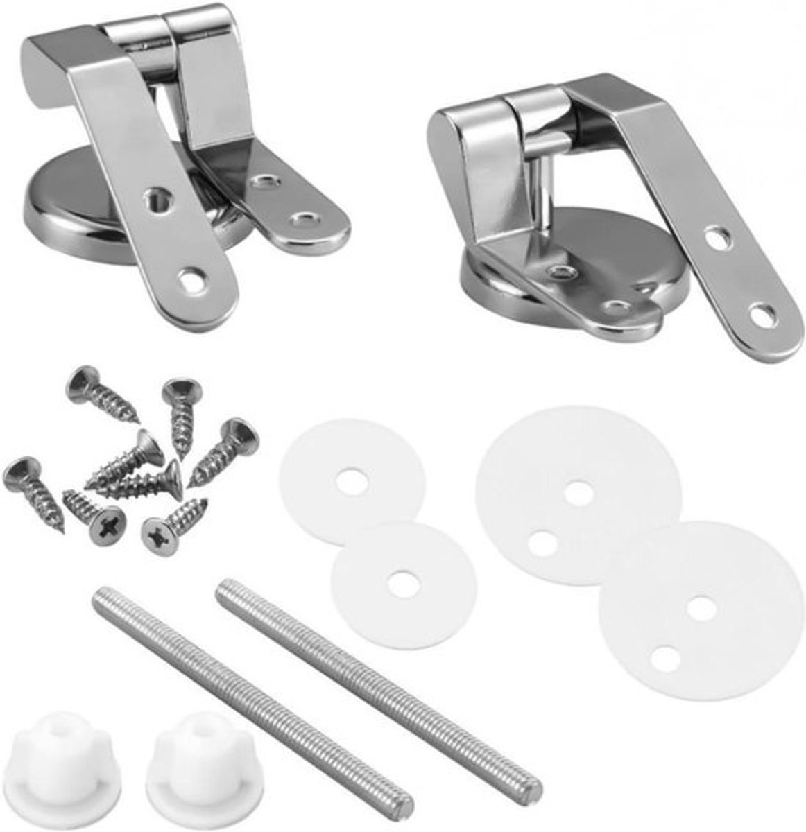 toiletbril scharnieren vervanging - reparatieset - zinklegering - wc deksel - scharnier met schroeven - badkamer - accessoires - geschikt voor alle gangbare wc brillen - chroom - wit