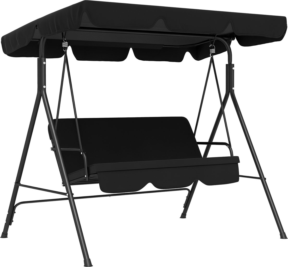 Tuinschommel, 3-persoons schommelstoel met verstelbare luifel en stalen frame Frame voor terras, 172x110x153 cm Zwart