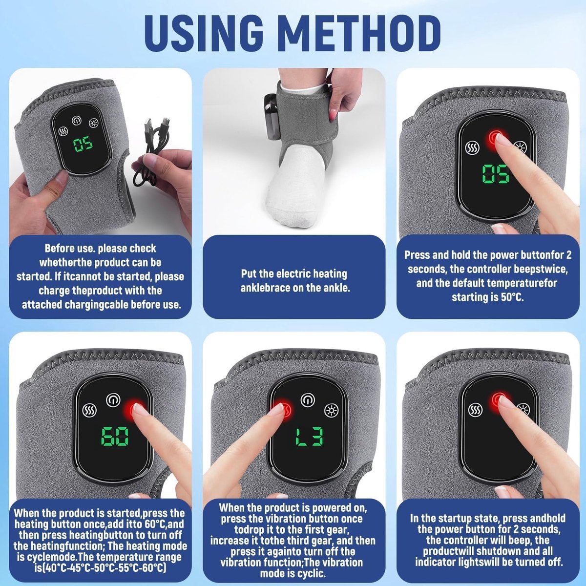 Thijox - 2 Stuks Voetmassageapparaat, Elektrisch Voetmassager 3-in-1 met 5 Warmtestanden, Draadloos Enkelmassageapparaat, Voetwarmer voor Thuis, Kanto — cadeau in Verzorging - foto 4