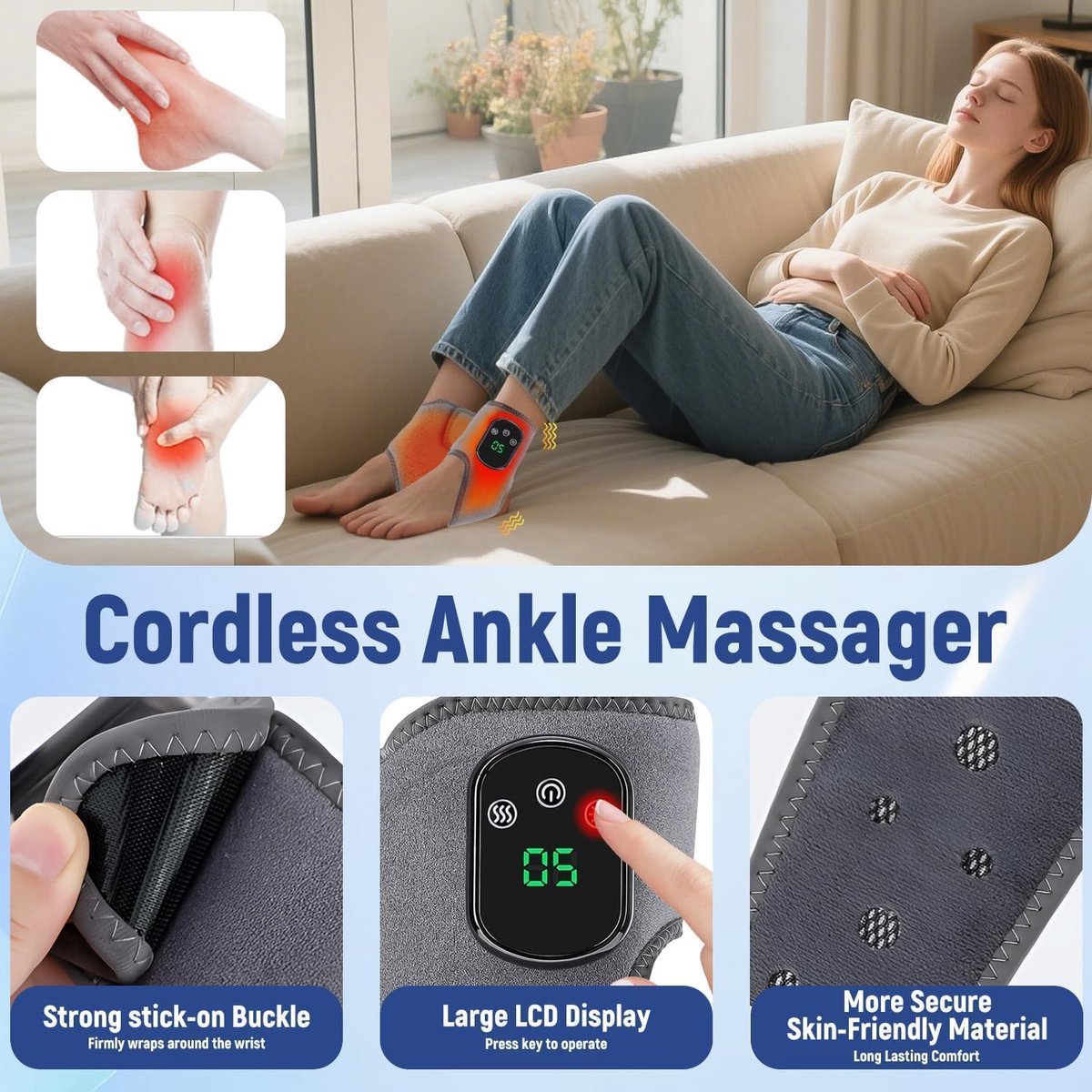 Thijox - 2 Stuks Voetmassageapparaat, Elektrisch Voetmassager 3-in-1 met 5 Warmtestanden, Draadloos Enkelmassageapparaat, Voetwarmer voor Thuis, Kanto — cadeau in Verzorging - foto 2