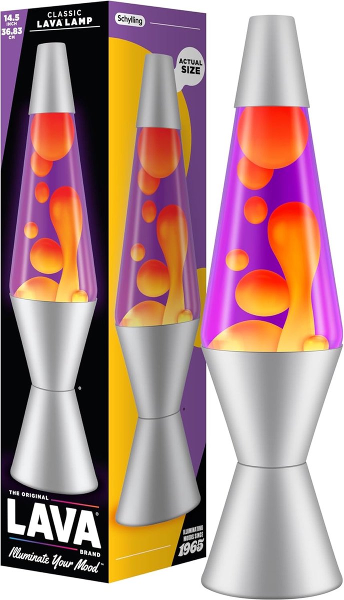 Thijox - Lavalamp 2125, Gele Was, Paarse Vloeistof, Zilveren Voet en Kap, Originele 14,5 Inch Bewegingslamp voor Sfeervolle Verlichting, Perfect voor