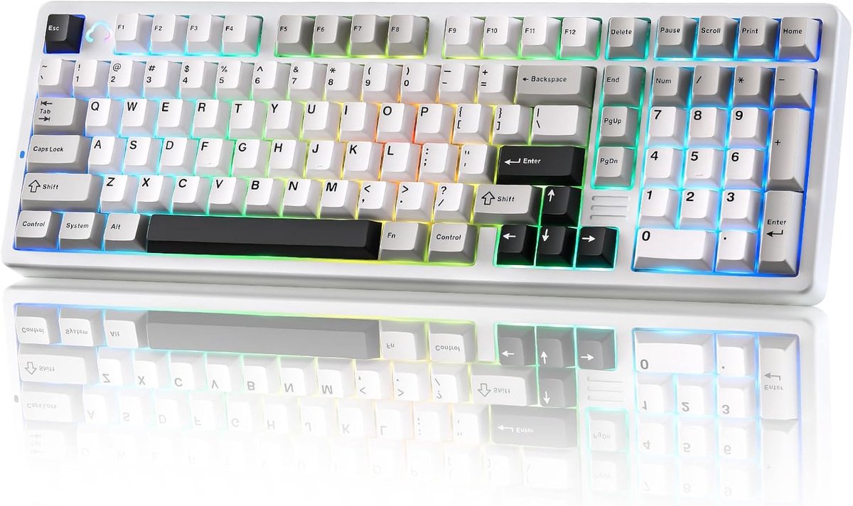 Thijox - Draadloos Mechanisch Gaming Toetsenbord Aluminium - 1800 Layout - Hot Swappable Lineaire Switches - BT/2.4G/USB-C - Wit - Perfect voor Gaming