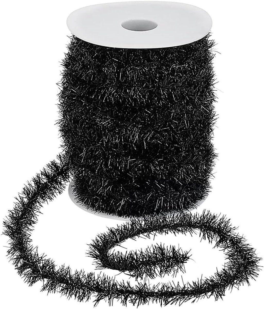 165Ft Kerst Tinsel Garland - Zwart Metallic Tinsel Ribbons voor Kerstboom, Bruiloft en Verjaardagsdecoraties
