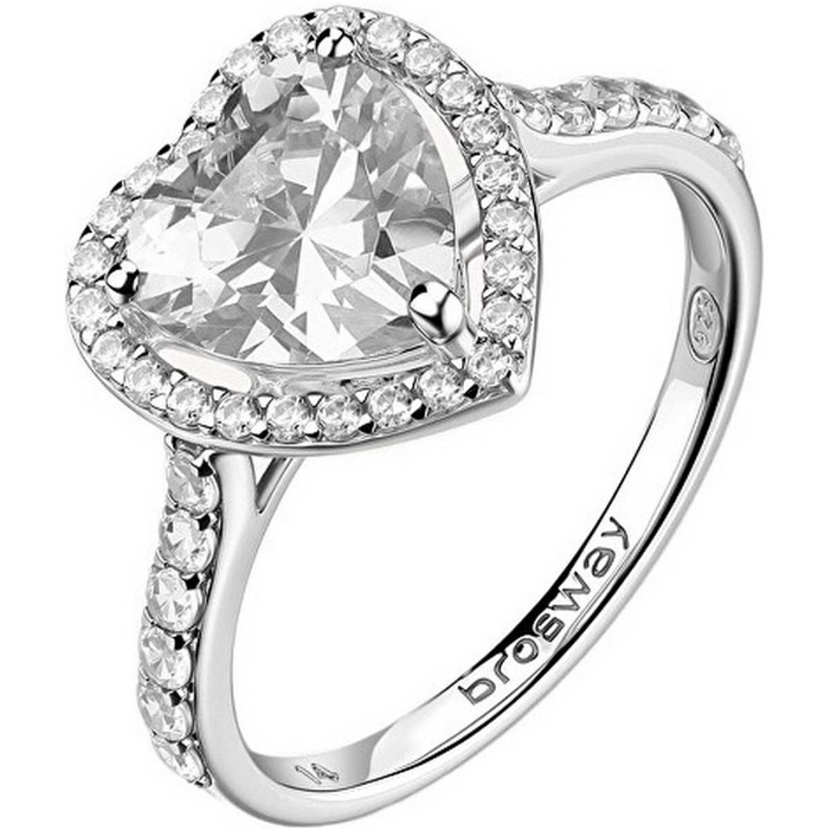 BROSWAY FANCY FIW166 - 56 MM - ZILVEREN HARTJES RING MET ZIRKONIA'S 1 STUK