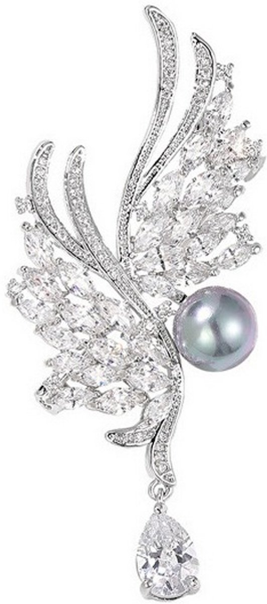 TROLI STAINLESS STEEL BROCHE MET KRISTALLEN EN PAREL 1 STUK