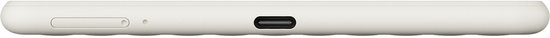 Witte BOOX e-reader, zijkantprofiel met knoppen en USB-C poort.