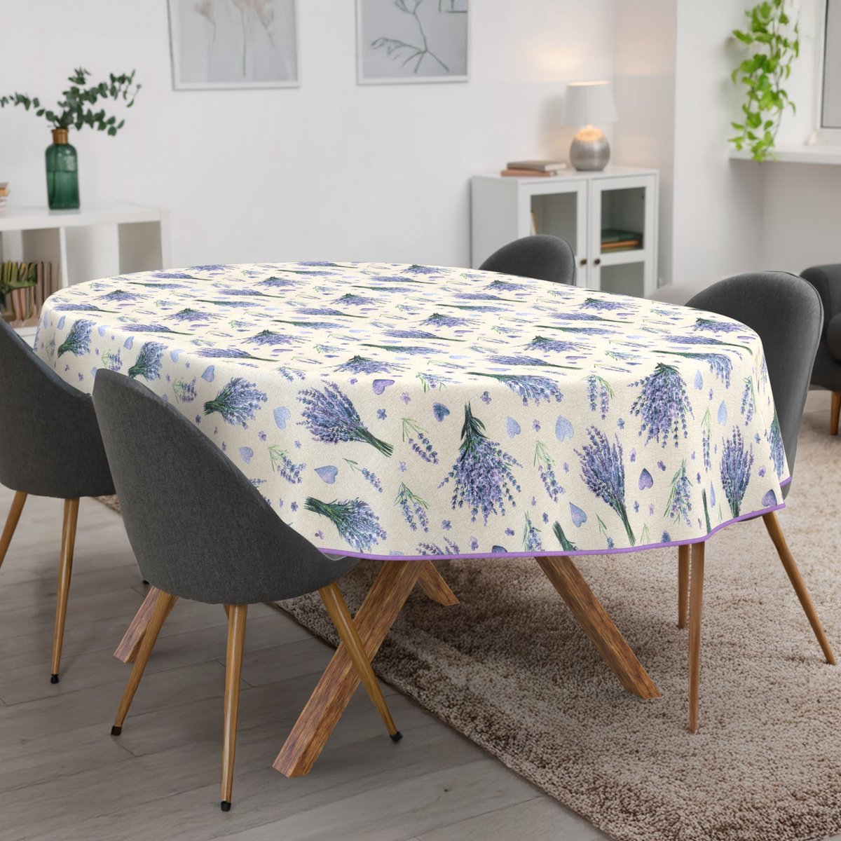 ANRO Tafelkleed Lavendel Paars Ovaal 160x140cm Met sierband Afwasbaar Waterafstotend Binnen & Buiten