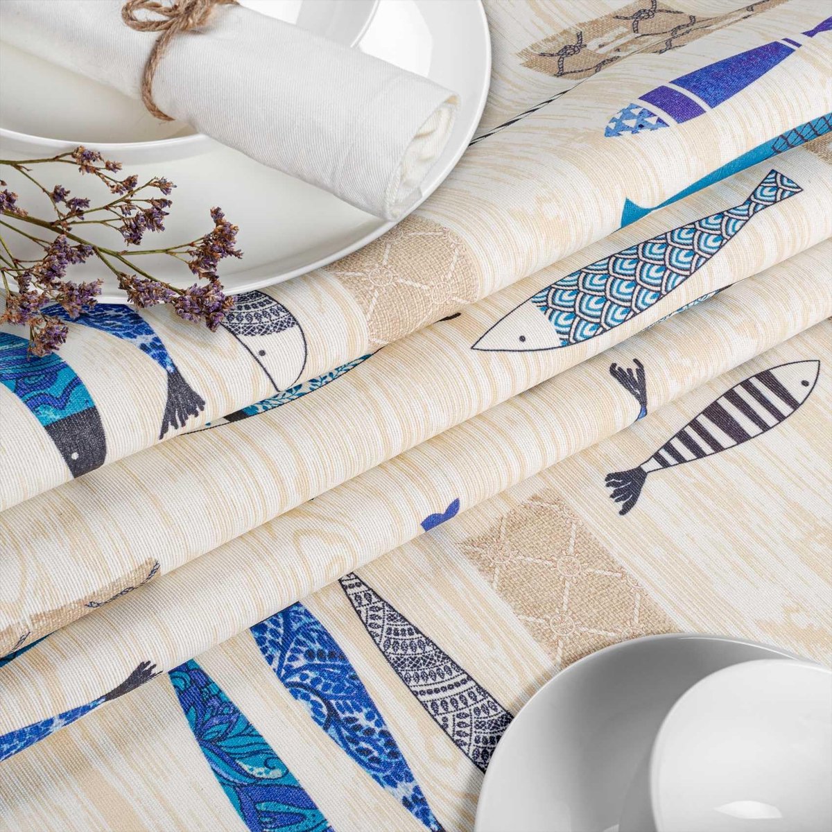ANRO Tafelkleed Maritiem Blauw Ovaal 180x140cm Rechte rand Afwasbaar Waterafstotend Binnen & Buiten