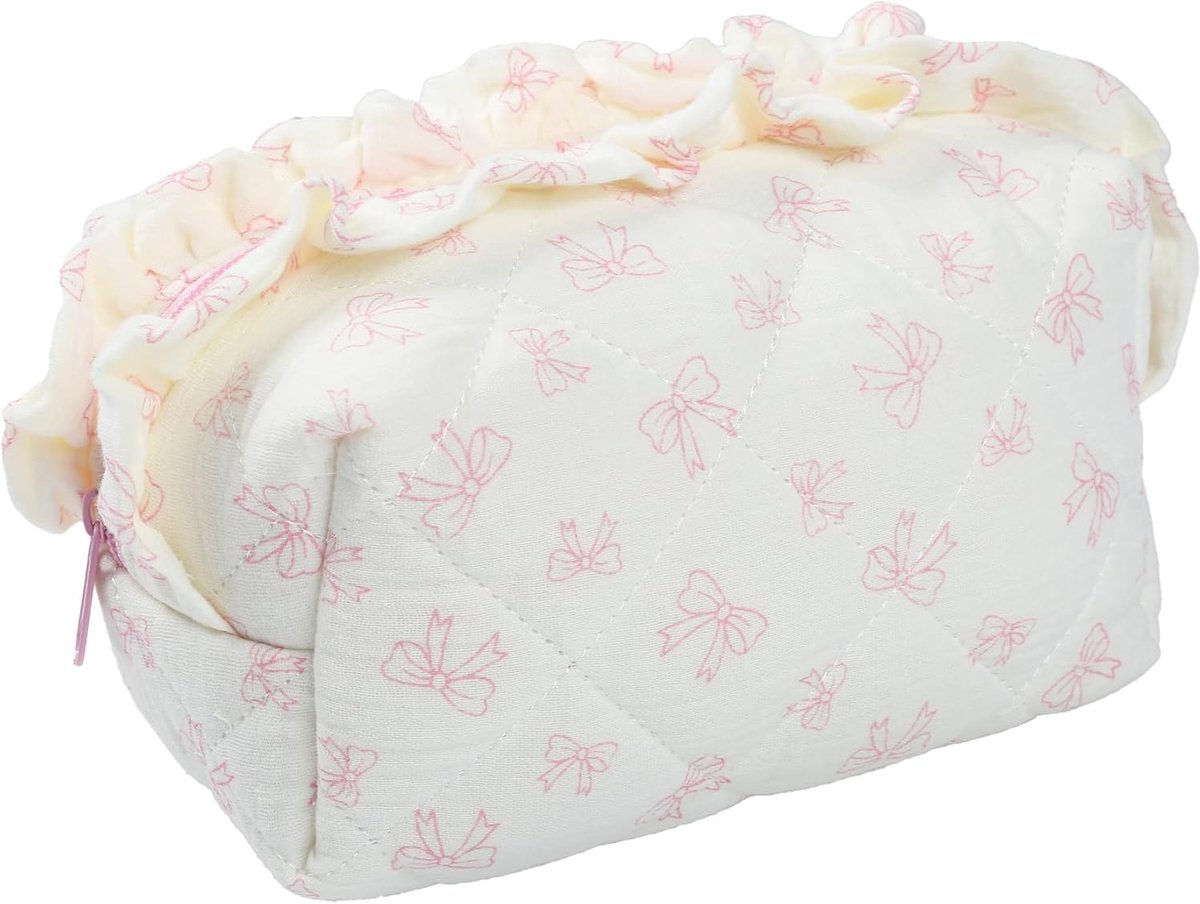 LISM-Etui met strik – Een schattig roze etui met een strik en een hartje, perfect Geschikt voor een speelse look. Ideaal Geschikt voor het organiseren van schoolspullen, als opbergtasje of als make-uptasje Geschikt voor vrouwen.