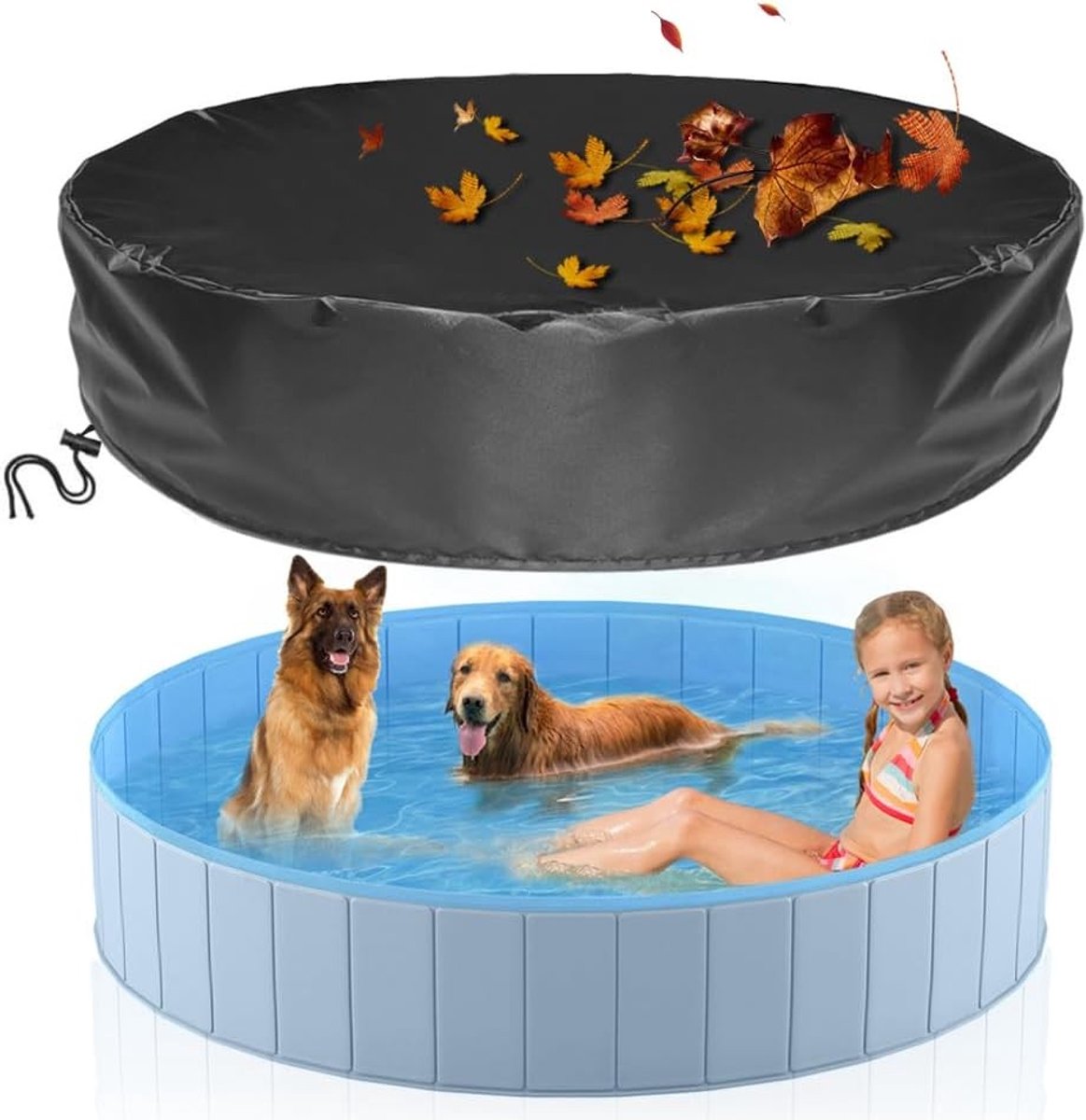 Ronde zwembadafdekking 160 x 30 cm van 210D Oxford, opvouwbaar en waterdicht, UV-bestendig, ideaal voor hondenbad en kinderzwembad, beschermhoes tegen vuil en bladeren