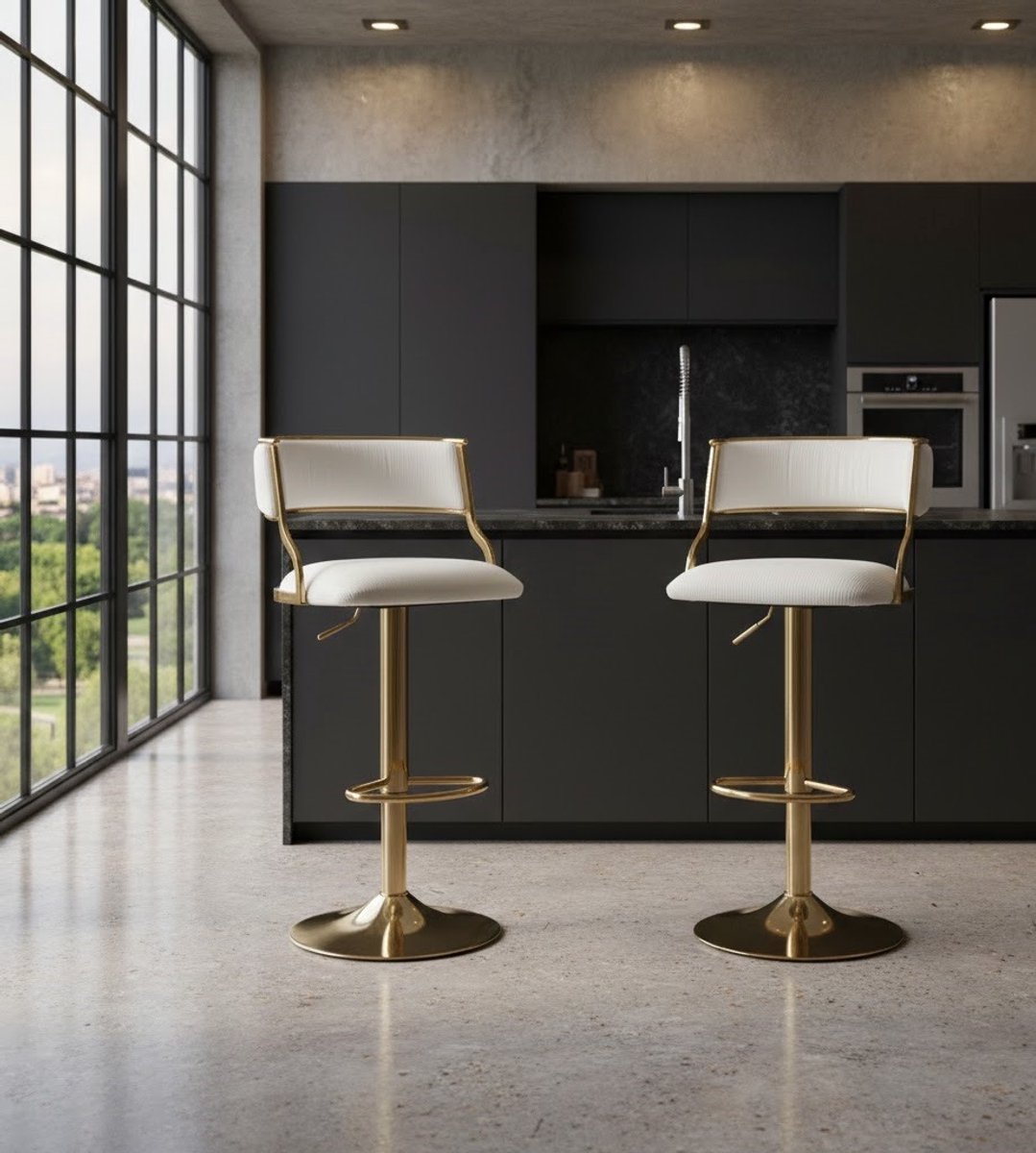 Design Barkrukken Set van 2 - Hoogteverstelbaar - 360° Draaibaar - Goud - Novihome