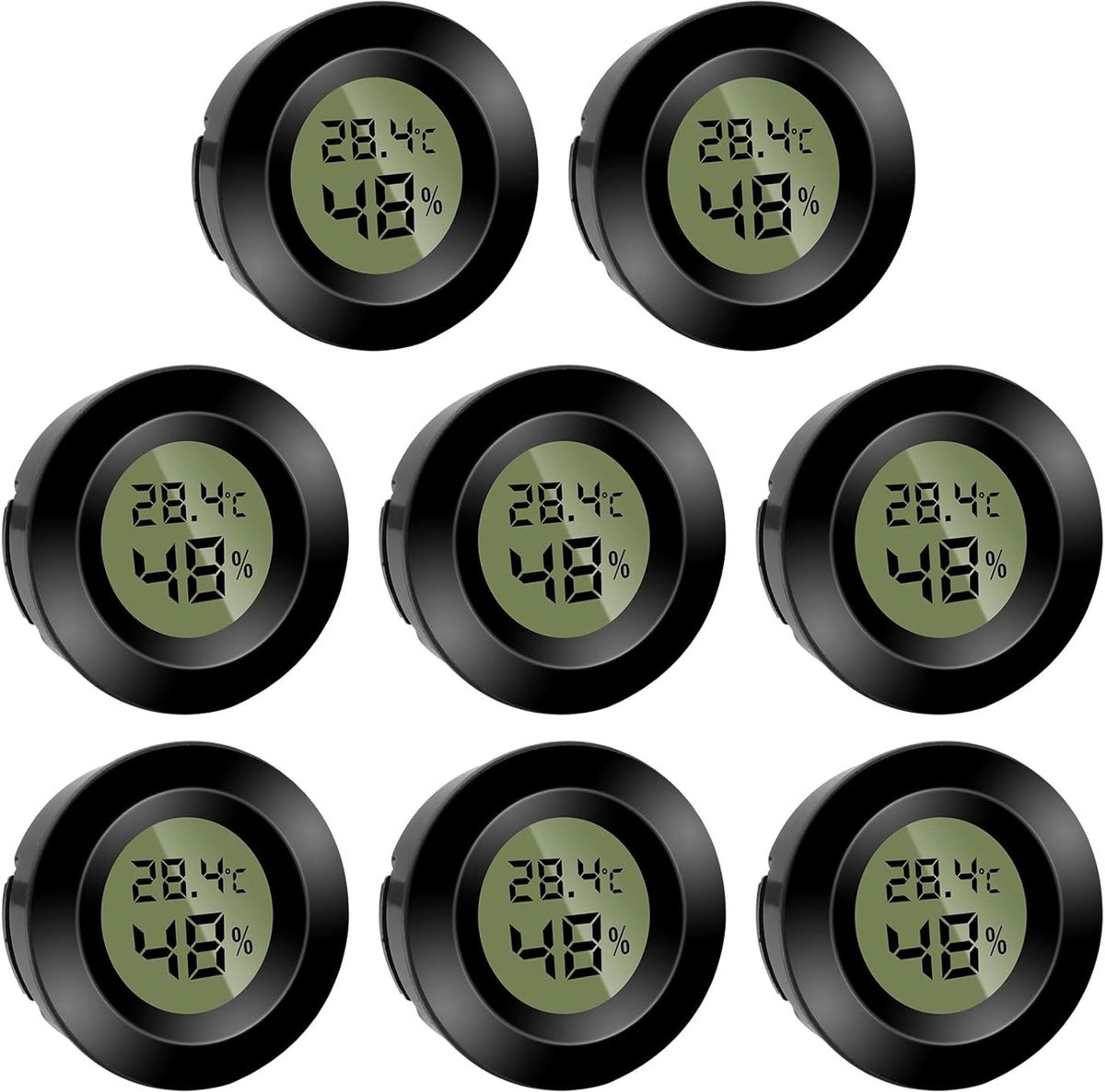 Thijox - 8 Stuks Digitale Mini Hygrometer Thermometer Rond Luchtvochtigheidsmeter Temperatuur Vochtmeter Celsius Fahrenheit voor Binnen Kantoor Woonka