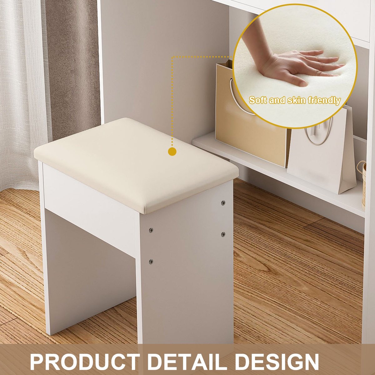 YYchan kaptafel - wit - 80 x 40 x 137 cm - met opbergruimte - met LED-verlichting - met stopcontact