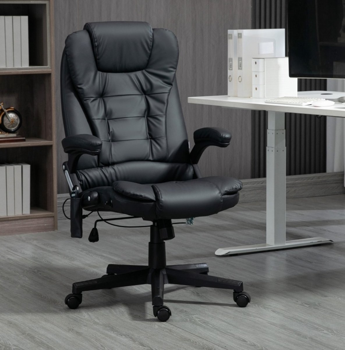 STILVORA Bureaustoel 62 x 68 x 121 cm - Massage Met Warmte En Hoge Rugleuning - Voor Kantoor En Thuiswerkplek - Kunstleer Zwart