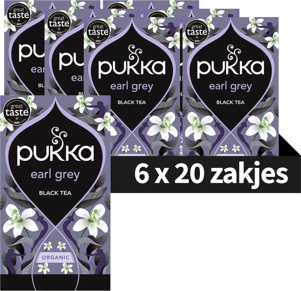 Pukka Tea Earl Grey - 120 Theezakjes - Biologische Zwarte Thee - Bergamot & Lavendel - 6 x 20 zakjes - Thee Voordeelverpakking