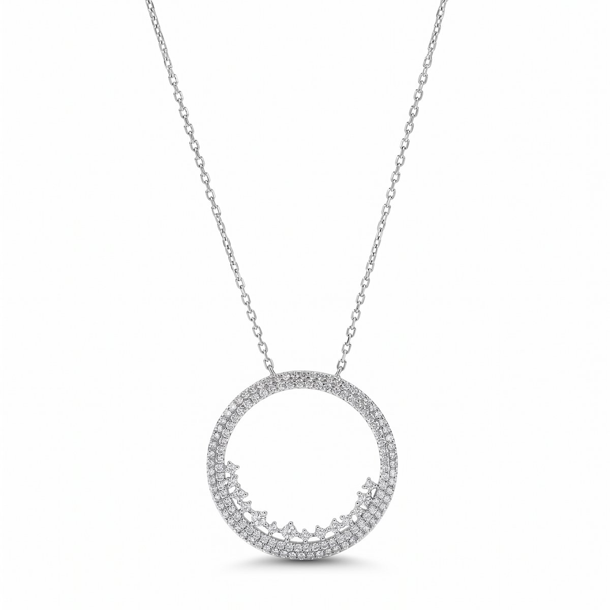 Witgouden Ketting Cirkel Hanger Zirkonia 14 karaats