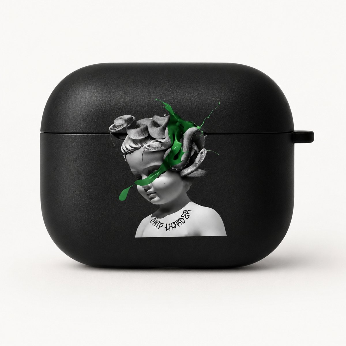 Enluxe Case geschikt voor Airpods 4 - Medusa Standbeeld - Zwart Hoesje met Slangen Print, Schokbestendig