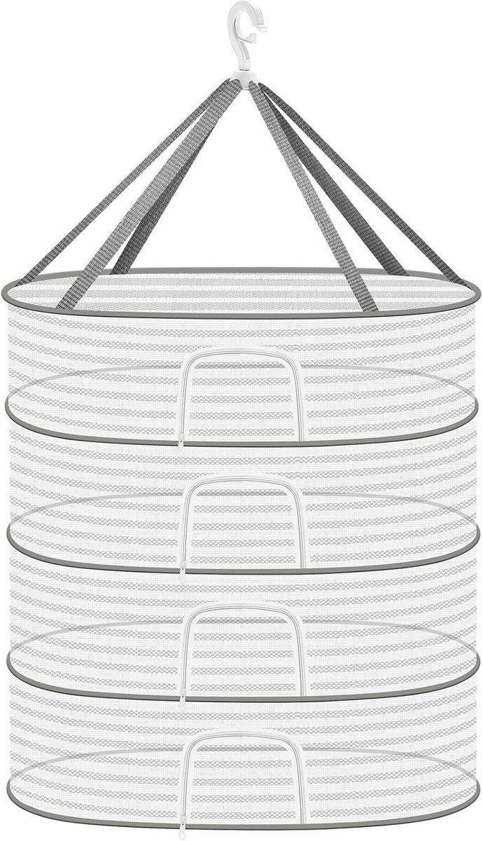 SnelShoppen - Coopache Herb Dryer, Witte 4 Laags Droognet met S-Haakjes, Rits, Droogrek voor Kruiden, Planten, Vlees, Bloemen, Uien, Tuin en Keuken
