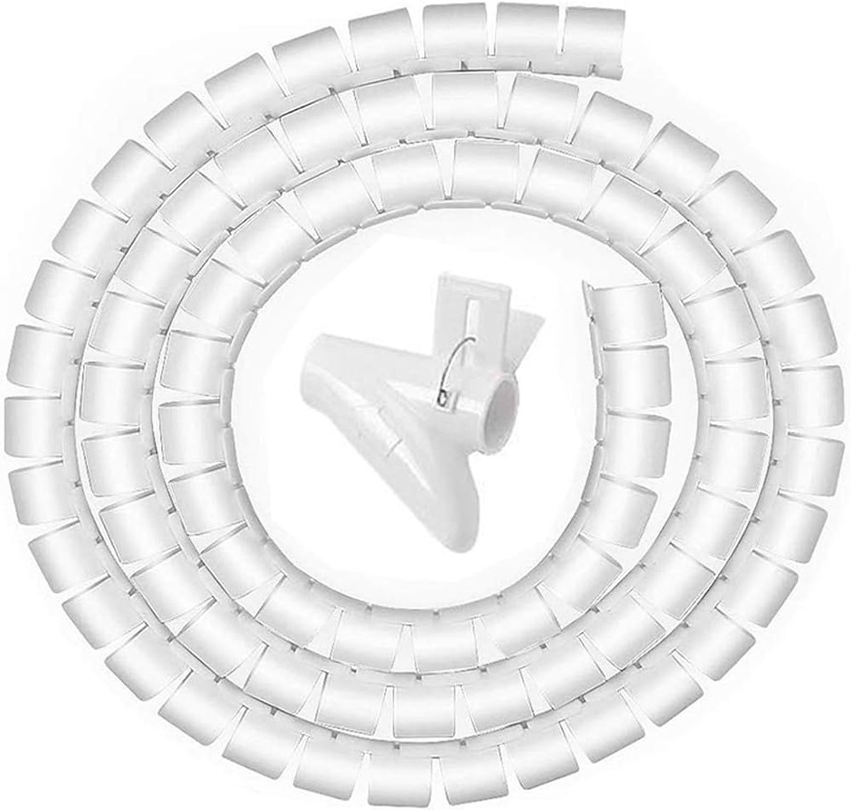 Kabelslang - Kabelspiraal - Cable sleeve - Kabelorganizer - Snoeren ordenen - Kabels geleiden - Met kabelgeleider - Op maat te knippen - 2 meter - 1cm diameter - Wit - Jonyx