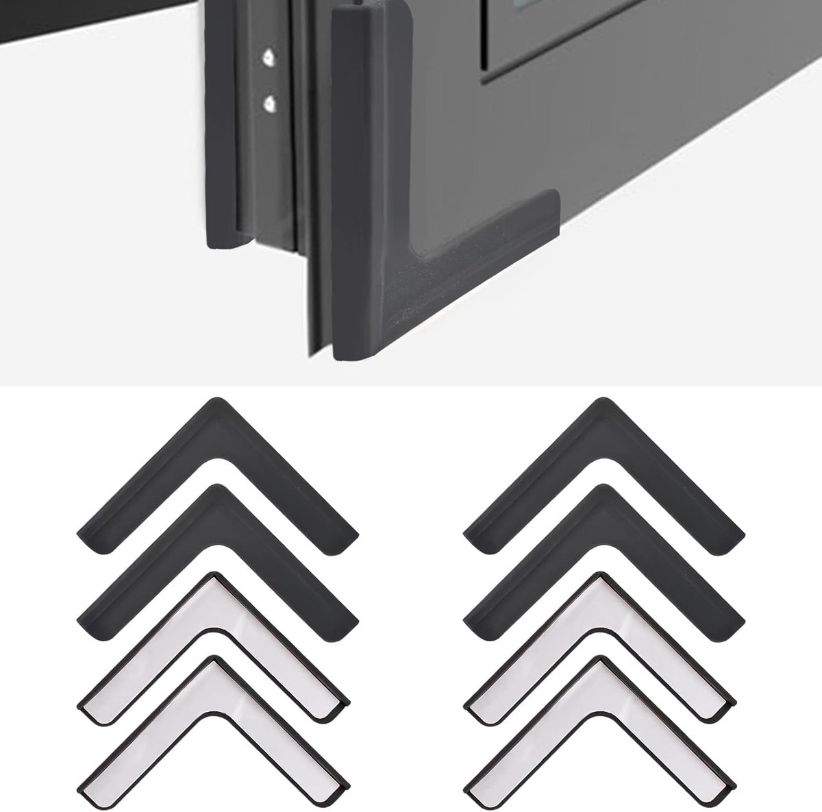 SnelShoppen - 8pcs L-vormige Raam Hoekbeschermers, Zelfklevende Siliconen Stootbuffer, Anticollisie Hoekbeschermers voor Meubel en Raam, Zwart