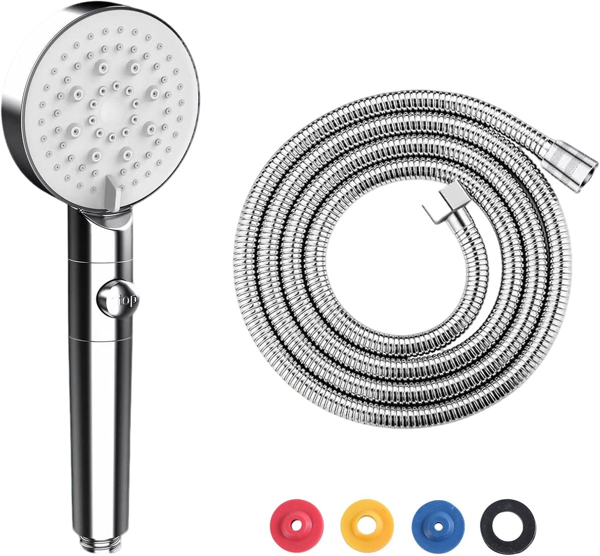 SnelShoppen - 5-Function Handdouche met Hoge Druk en On/Off Schakelaar, Waterbesparende Douchekop, Anti-Verstopte Dusch, Universele Douchkop (Zilver)
