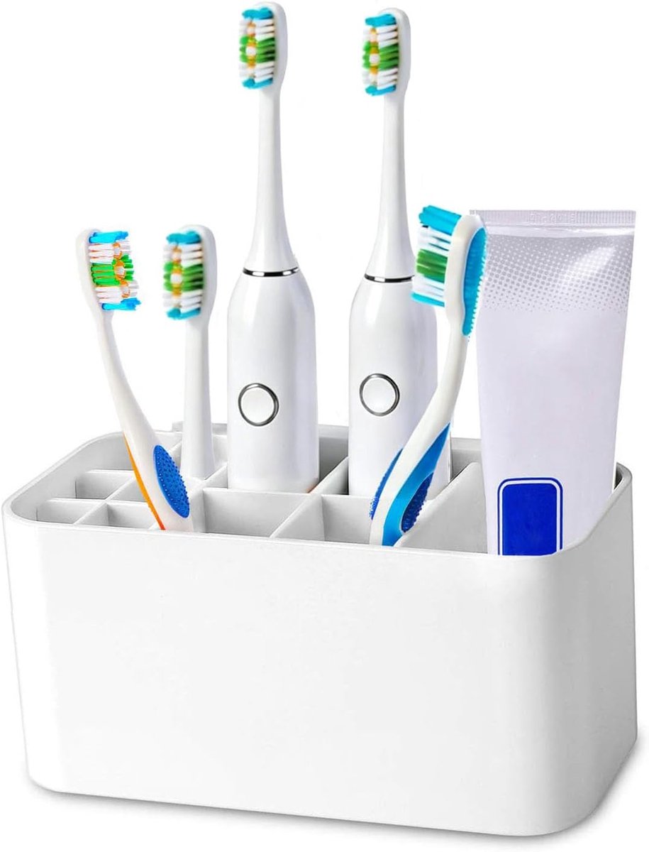 SnelShoppen - Elektrische Tandenborstelhouder voor 4 Tandenborstels en 6 Opzetstukken, Multifunctionele Organizer van ABS, Wand- of Tafelmontage, Idea