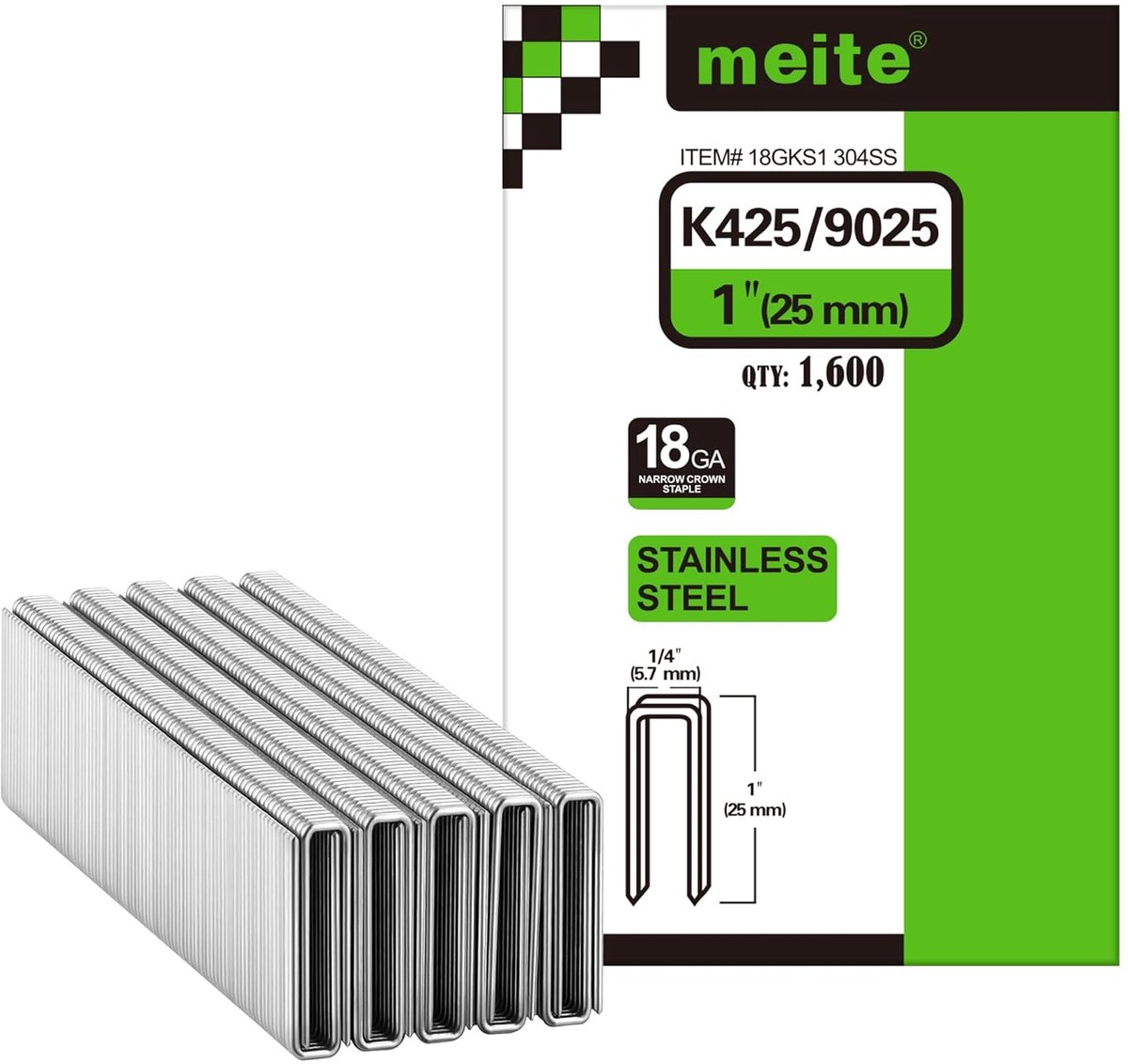 Thijox - 18 Gauge 1/4 Inch Smalle Kroonnietjes, 1 Inch Lengte, 304 Roestvrijstalen Nietjes voor Zwaar Werk en Bekleding (1600 Stuks)